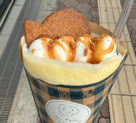 クレープやさんアイビーの自家製キャラメル塩サブレクレープ 都島区の深夜営業クレープ店
