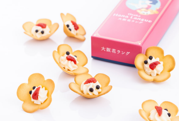 大阪花ラングの花形ラングドシャとピンクのギフト箱